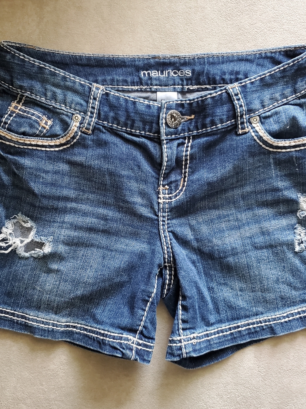 Maurices Distressed Dark Blue Denim Shorts